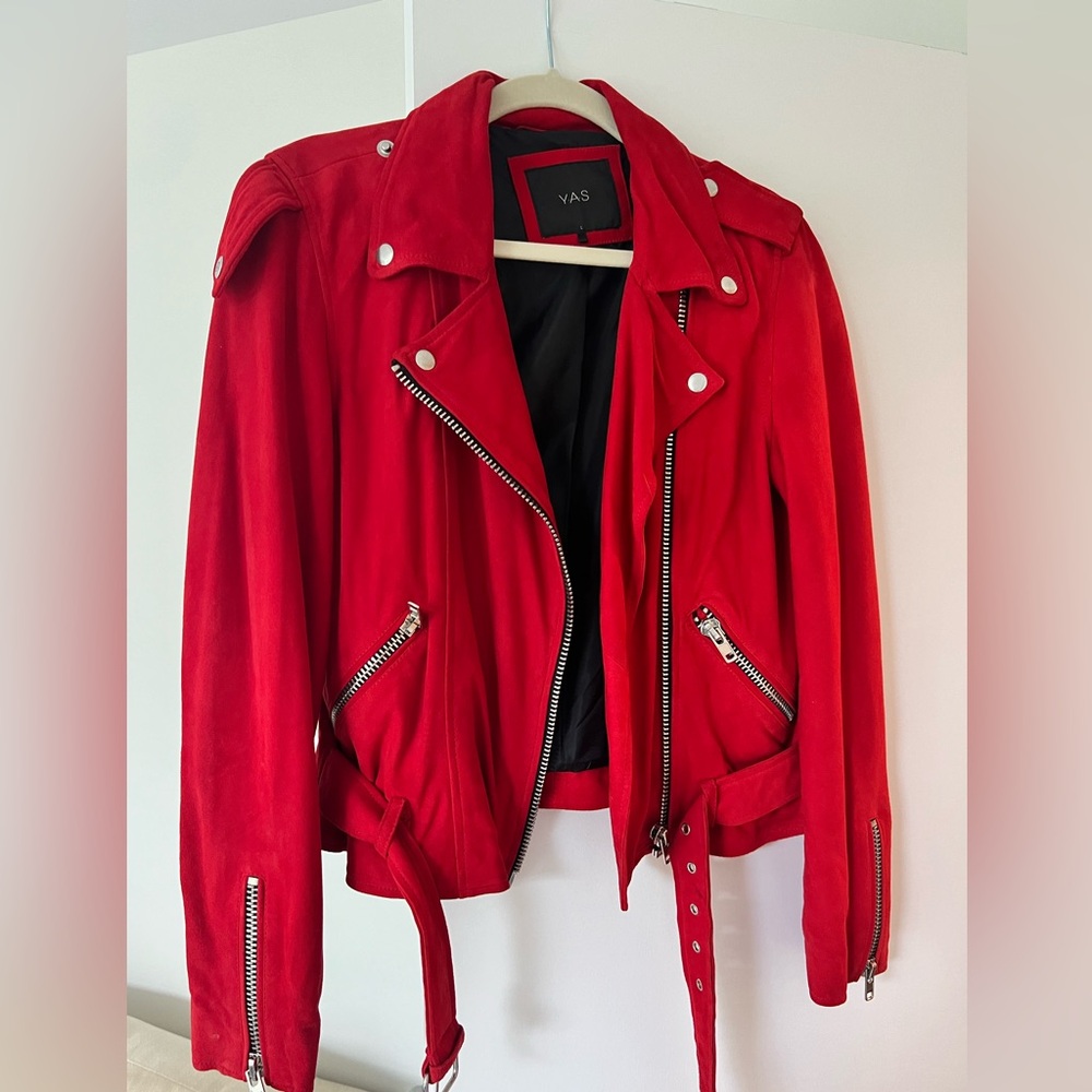 Suede biker jacket size large red